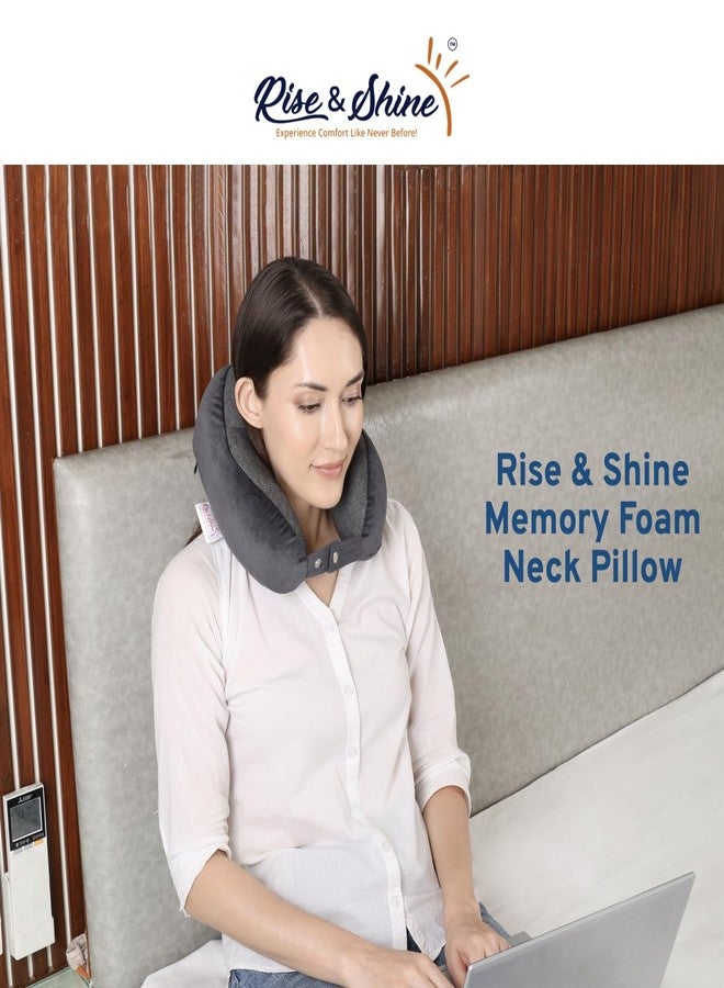 Rise & Shine Memory Foam Neck Pillow for Comfortable Travel in Flight, Car, Train - (11x11) Grey - Image 2